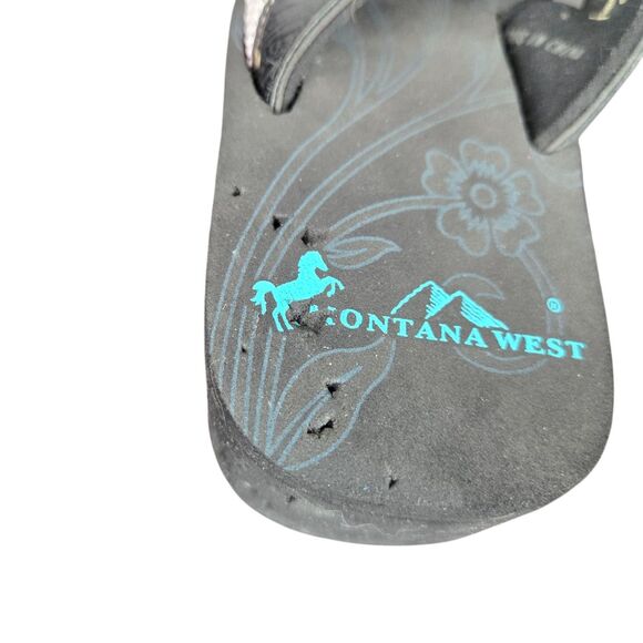 Montana West Wedge Flip Flop Sandal 6 Cross Medallion Turquoise Bead Rhinestone - Picture 12 of 14